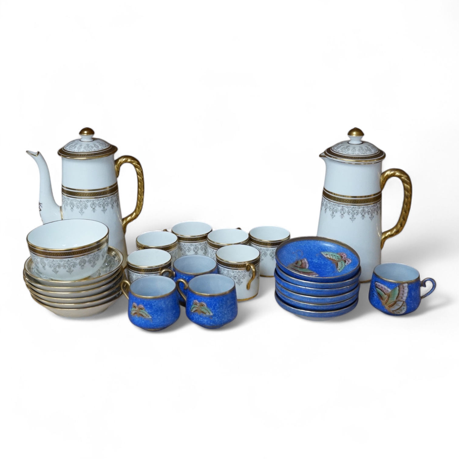A Cauldon coffee set and a Japanese part set, tallest 18.5cm